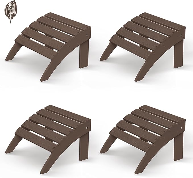 GREENVINES Adirondack-Ottoman | Wood Grain | Set of 4 | HDPE Plastic | Outdoor Footrest | All Weather | Foot Rest | Foot Stool | Dark Brown | for Adirondack Chair-HomvellaHome
