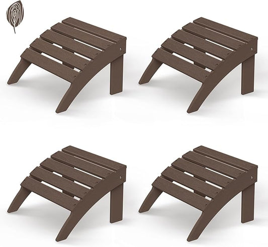 GREENVINES Adirondack-Ottoman | Wood Grain | Set of 4 | HDPE Plastic | Outdoor Footrest | All Weather | Foot Rest | Foot Stool | Dark Brown | for Adirondack Chair-HomvellaHome