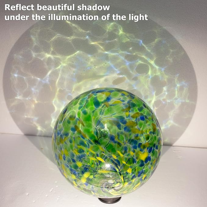 10 Inch Glass Gazing Ball, with 9.4" Tall Metal Gazing Globe Stand, Glass Balls Display Holder Set for Outdoor Garden Lawn Yard Decoration, Bright Summer Burst-HomvellaHome
