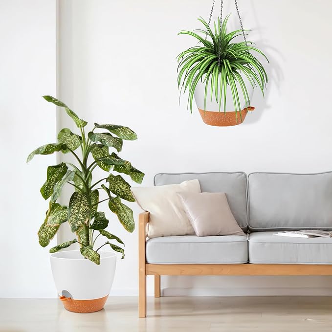 GARDIFE Large Hanging Planter, 12 inch Hanging planters for Indoor. Outdoor Plants, Self Watering Plant Pot, Plant Hanger, White-HomvellaHome