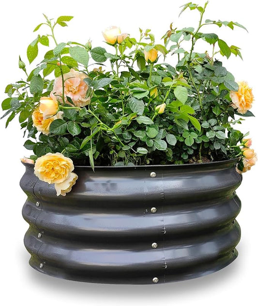 GARDMAX 2x2x1FT Galvanized Round Raised Garden Bed Kit, Metal Planter Boxes Outdoor with Easy Assembly, Large Garden Bed for Vegetables, Fruits, Flower, Herbs Dark Gray-HomvellaHome