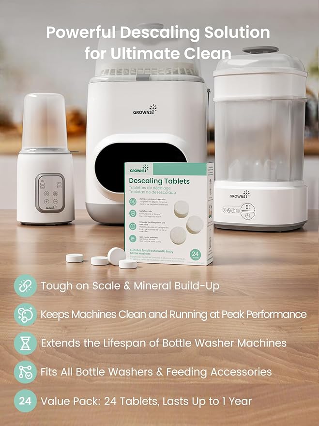 GROWNSY Descaling Tablets Descaler, 24 Descaling Tablets Compatible with Momcozy, Baby Brezza Bottle Washer, Effective for Bottle Washer, Warmer, Sterilizer, Formula Maker-HomvellaHome