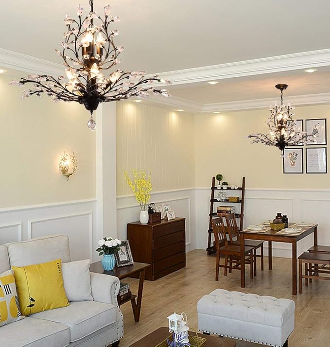 Ganeed Crystal Chandeliers,Vintage 8 Lights Pendant Light,K9 Clear Crystal Chandelier Lighting Fixtures,Ceiling Light for Living Room Bedroom Restaurant Porch Hallway (Black)-HomvellaHome