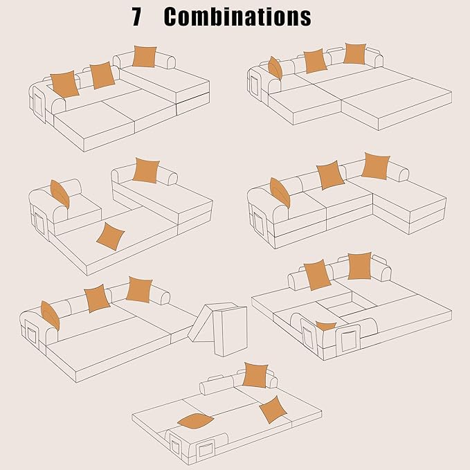 107" Oversized Convertible Sleeper Sofa Bed, Corduroy L Shape Sectional Couch, Folding Sofa Bed with Side Pocket, Modern Cloud Floor Mattress Couch, Modular Sofa for Living Room, Orange-HomvellaHome