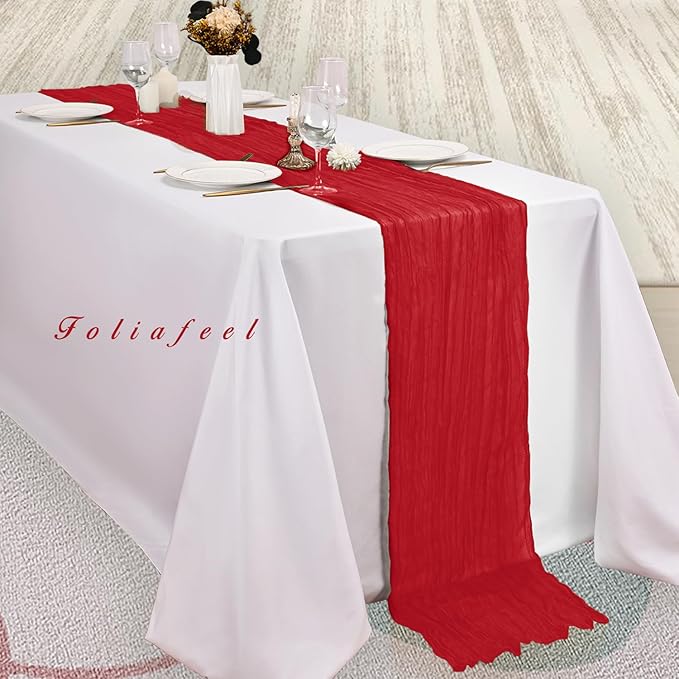 12 Pack Red 10FT Cheesecloth Table Runner Rustic Gauze Fabric Cheese Cloth Table Runner for Wedding Bridal Baby Shower Table Decor Boho Sheer Birthday Party Table Decorations 20 x 120 Inch Long-HomvellaHome