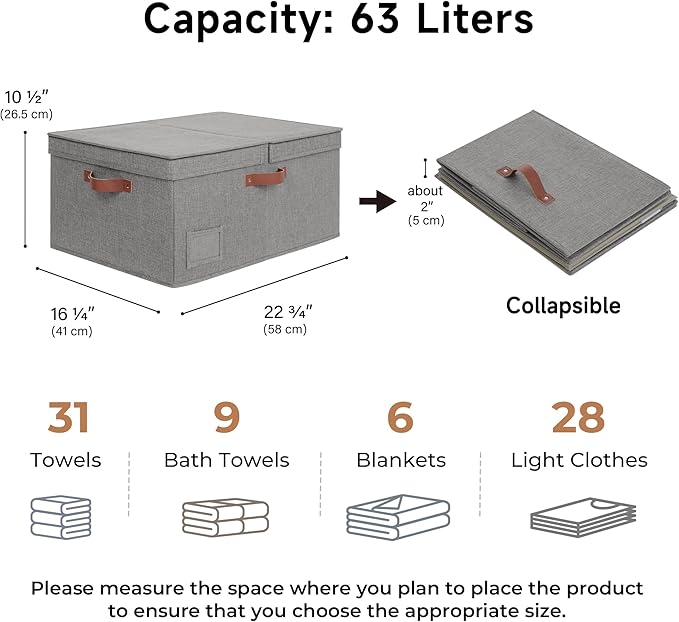 GRANNY SAYS Large Storage Bins With Lids, Decorative Boxes, Fabric Containers With Double-Open Lid and Divider, Collapsible Clothes Organizers, 63L Linen for Closet, Dark Gray-HomvellaHome
