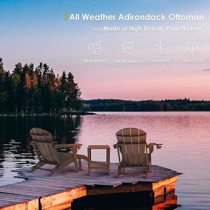 GREENVINES Adirondack-Ottoman | Wood Grain | HDPE Plastic | Outdoor Footrest | All Weather | Foot Rest | Foot Stool | Dark Brown | for Adirondack Chair-HomvellaHome