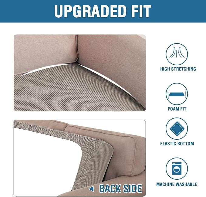 H.VERSAILTEX Super Stretch Individual Seat Cushion Covers Sofa Covers Couch Cushion Covers Slipcover Sets Thick Jacquard Textured Twill Fabric (2 Piece Medium Sofa Cushion Covers, Taupe)-HomvellaHome