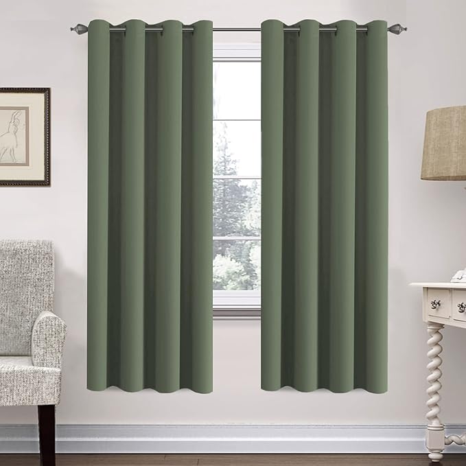 H.VERSAILTEX Ultra Soft Microfiber Thermal Insulated Antique Copper Grommet Blackout Curtains/Window Treatment Draperies 52 by 72 - Inch for Living Room/Bedroom,Set of 2 - Bronze Green-HomvellaHome