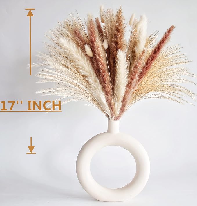 100 PCS Dried Flowers Pampas Grass Bouquet, Boho Table Decor, Bunny Tails Dried Flowers, Brown Pompas, White Pampas Grass for Wedding, Home, Rustic Party, Baby Shower Decorations-HomvellaHome