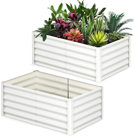 Galvanized Raised Garden Bed Outdoor, 2 Pcs 6x3x1.5FT Outdoor Large Planter Raised Beds Open Base with Safety Edge and Glove for Vegetables Flowers Ground Planter, White-HomvellaHome