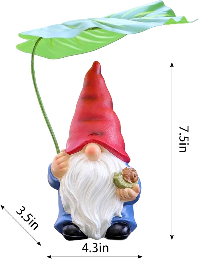 Garden Gnome Statue Decoration with Leaf Umbrella, 7.5” Figurine Ornament for Indoor Outdoor Home Patio Yard Lawn, for Gnome Lovers & Garden Enthusiasts，Mom，Women-HomvellaHome