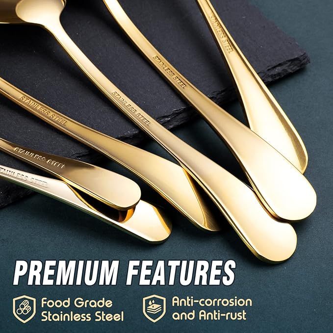 Gold Serving Utensils, OGORI 12-Piece Stainless Steel Serving Utensils Include Serving Spoons, Slotted Spoons, Serving Tongs, Serving Forks, Butter Knife, Stirring Spoon, Soup Ladle, Pie Server-HomvellaHome