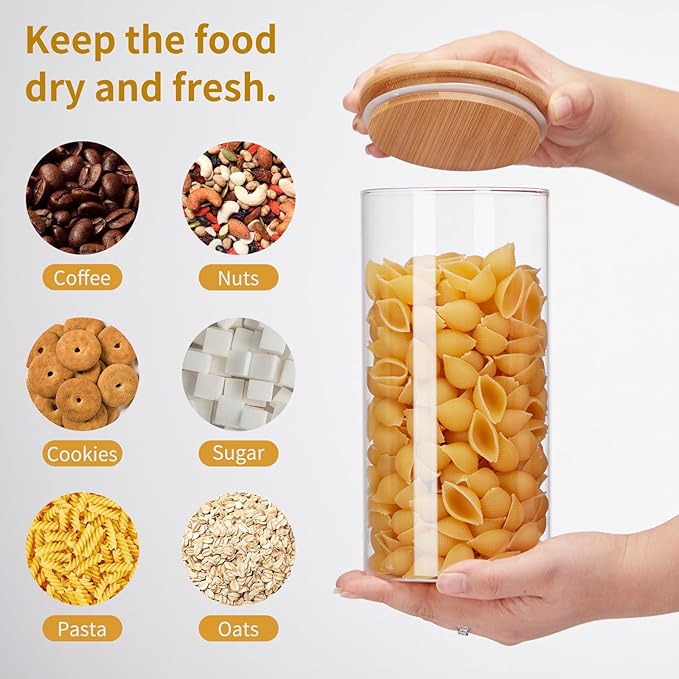 Glass Food Storage Jars with Lids[Set of 5], Perfect for Pasta, Cookies, Nuts, Coffee, Cereal, Flour, and More, Organize Your Kitchen and Pantry with these BPA-Free Glass Canisters-HomvellaHome