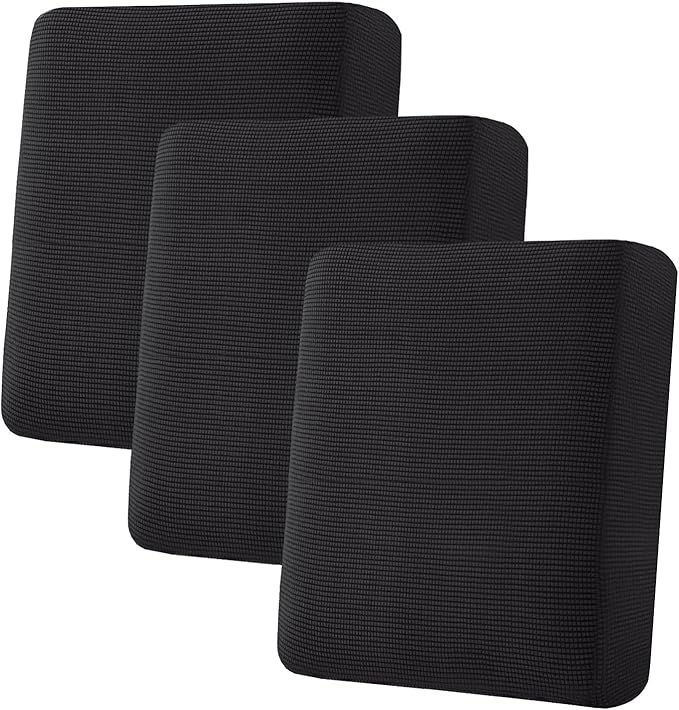H.VERSAILTEX Super Stretch Individual Seat Cushion Covers Sofa Couch Slipcover Sets Thick Jacquard Textured Twill Fabric (3 Piece Covers, Black)-HomvellaHome