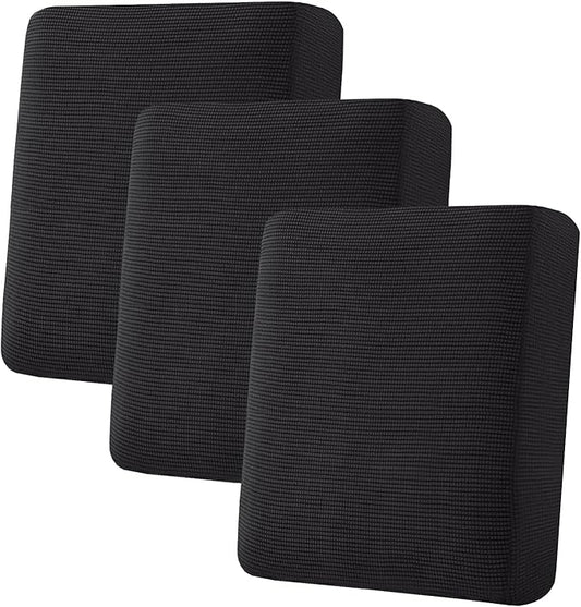 H.VERSAILTEX Super Stretch Individual Seat Cushion Covers Sofa Couch Slipcover Sets Thick Jacquard Textured Twill Fabric (3 Piece Covers, Black)-HomvellaHome