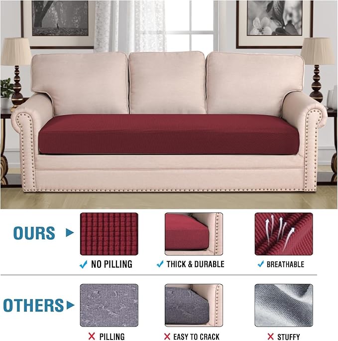 H.VERSAILTEX Super Stretch Individual Seat Cushion Covers Sofa Covers Couch Cushion Covers Slipcover Sets Thick Jacquard Textured Twill Fabric (1 Piece Sofa Cushion Cover, Burgundy Red)-HomvellaHome