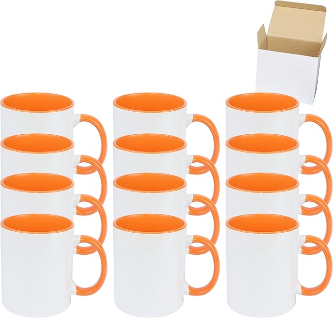 11oz White Ceramic Sublimation Coffee Mug in White Gift Box, Orange, Case of 12-HomvellaHome
