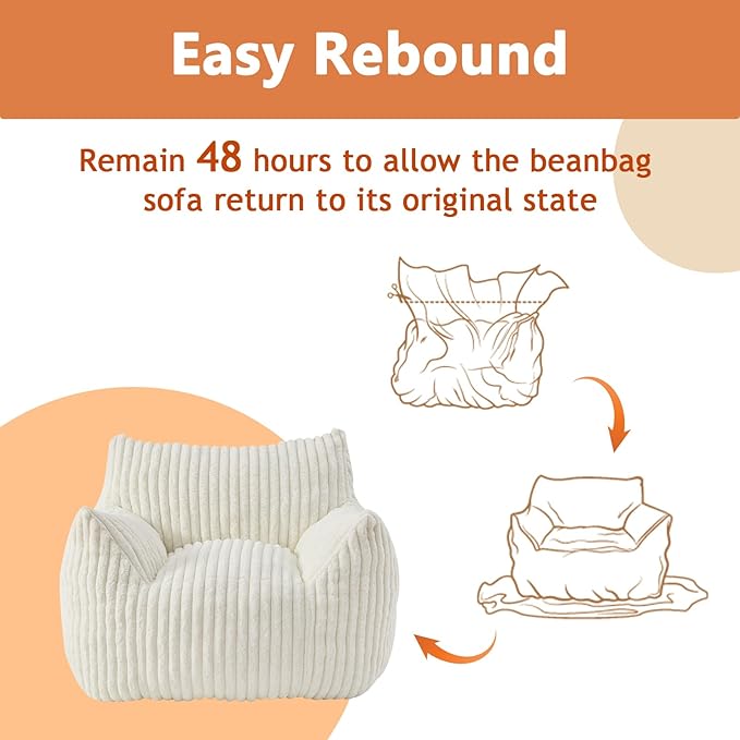Giant Bean Bag Chairs for Adults with Filling Plush Fluffy Bean Bag Chairs for Teens with Armrests Comfy BeanBag Lazy Couch Sofa Chair for Bedroom Living Room Reading-HomvellaHome