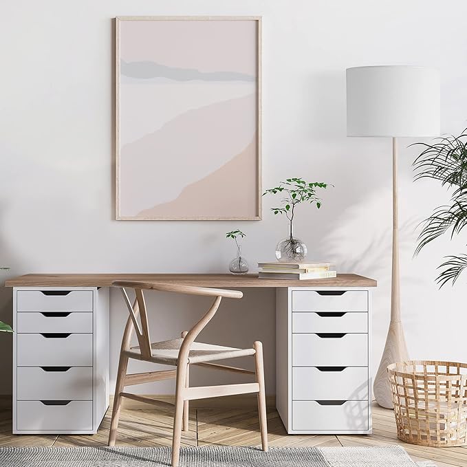 GLOBE Electric 52112 65" Floor Lamp, Faux Wood Finish, White Cotton Shade, Japandi Style, E26 Base, Modern Bedroom and Living Room Lighting-HomvellaHome