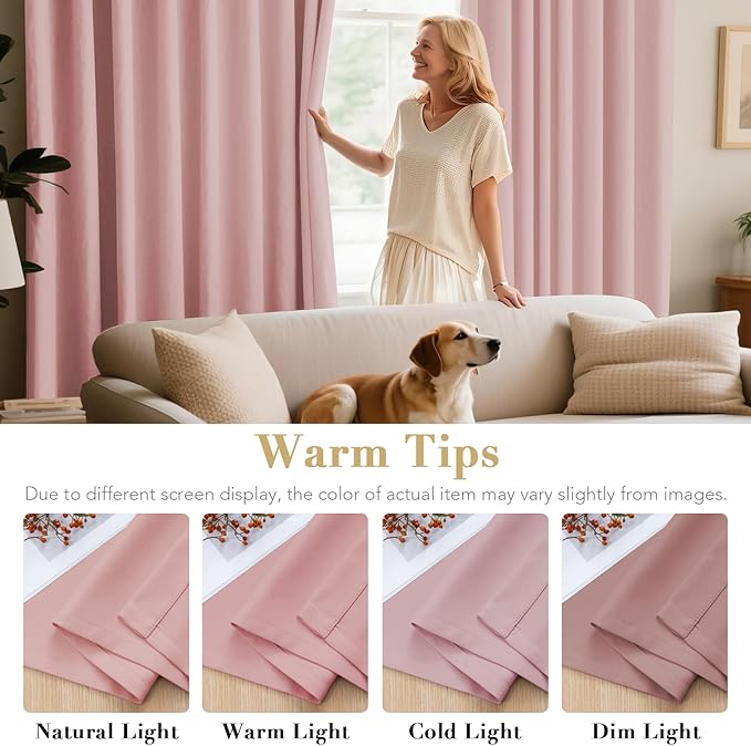 H.VERSAILTEX Blackout Window Curtain Panels Thermal Insulated Room Darkening Solid Grommet Curtains/Drapes for Bedroom Privacy Protection (Set of 2 Panels,52 by 63 Inch Long, Baby Pink)-HomvellaHome