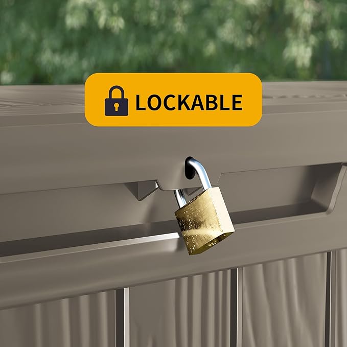 180 Gallon Outdoor Storage Box Waterproof Lockable Resin Deck Box Large, Patio Storage Bin for Pool Accessories Cushion Furniture, Garden Tools, UV-Resistant Outside Delivery Grey-HomvellaHome