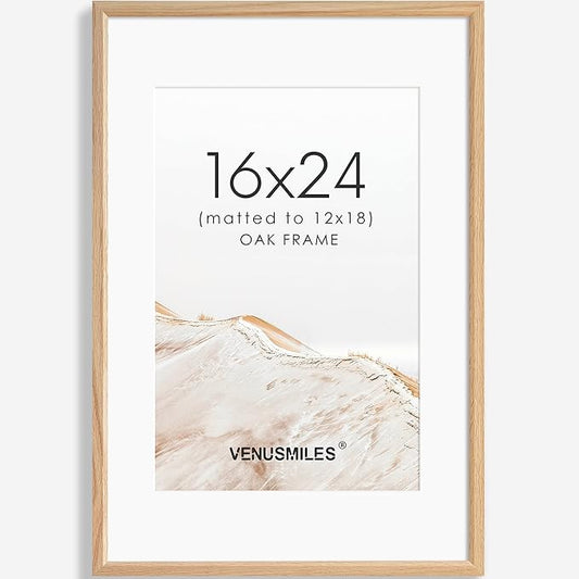 16x24 Poster Frame Natural Solid Oak Photo Frames with 12x18 Removable Mat Wall Hanging Large Handcrafted Frame with HD Plexiglass Wall and Tabletop Display Large Picture Frame-HomvellaHome