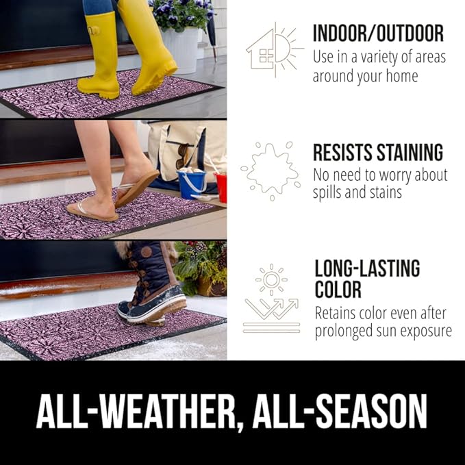 GORILLA GRIP 100% Waterproof All-Season WeatherMax Doormat, 23x35, Durable Natural Rubber, Stain and Fade Resistant, Low Profile, Indoor Outdoor Doormats, Easy Clean Entry Mat, Purple Confetti Daisy-HomvellaHome