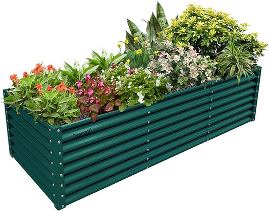 1 Pack 8x3x2FT Galvanized Raised Garden Bed Kit Retangular Metal Ground Planter Box Outdoor Bottomless Planter Raised Beds for Vegetables Flowers Herbs Fruits, Green-HomvellaHome