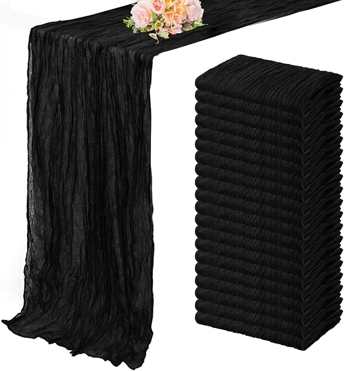 10FT 20 Pack Black Cheesecloth Table Runner 20 x 120 Inch Long Boho Fabric Rustic Cheese Cloth Table Runner for Wedding Bridal Shower Baby Shower Gauze Sheer Birthday Party Table Decorations-HomvellaHome