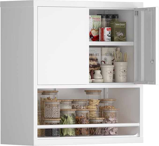 Wall Cabinets,Garage Metal Storage Cabinet with Shelf,Wall Storage Cabinet with Locking Door,Steel Cabinets for Kitchen,Home Office,Basement-HomvellaHome