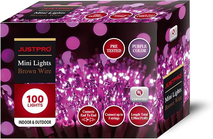 100LIGHTS Purple Extra-Bright with End Connectors Halloween Decorative Lights 5.98m UL Certified Mini String Light Set Waterproof for Halloween Home Garden Christmas Tree Party Patio Wedding-HomvellaHome