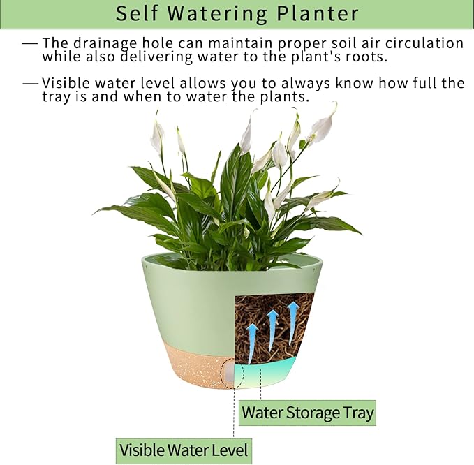 2 Pack Hanging Planters, 10 inch Indoor Outdoor Hanging Plant Pot Basket, Hanging Plastic Flower Pot with Drainage Hole with Removable Tray&Hooks for Hanging Plants,Green-HomvellaHome