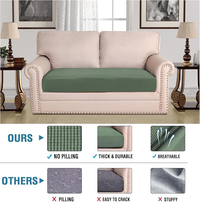 H.VERSAILTEX Super Stretch Individual Seat Cushion Covers Sofa Covers Couch Cushion Covers Slipcover Sets Thick Jacquard Textured Twill Fabric (1 Piece Loveseat Cushion Cover, Loden Frost)-HomvellaHome