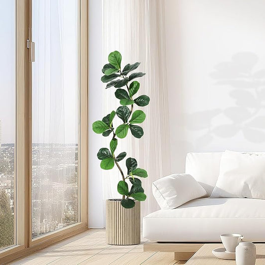 GarveeHome Fiddle Leaf Fig Artificial Tree with White Planter,5ft Faux Plants Indoor with Moss, Fake Rubber Tall Fake Floor Plant in Pot - Artificial Trees for Home Office Living Room Decor-HomvellaHome