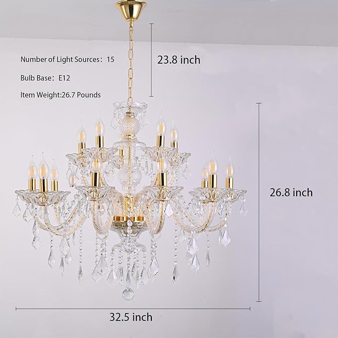 15 Light Crystal Chandelier Double Layer Flush Mount Ceiling Light Fixture with K9 Crystals for Living Room Dining Room Bedroom Luxury Hanging Lamp Lighting Fixtures-HomvellaHome