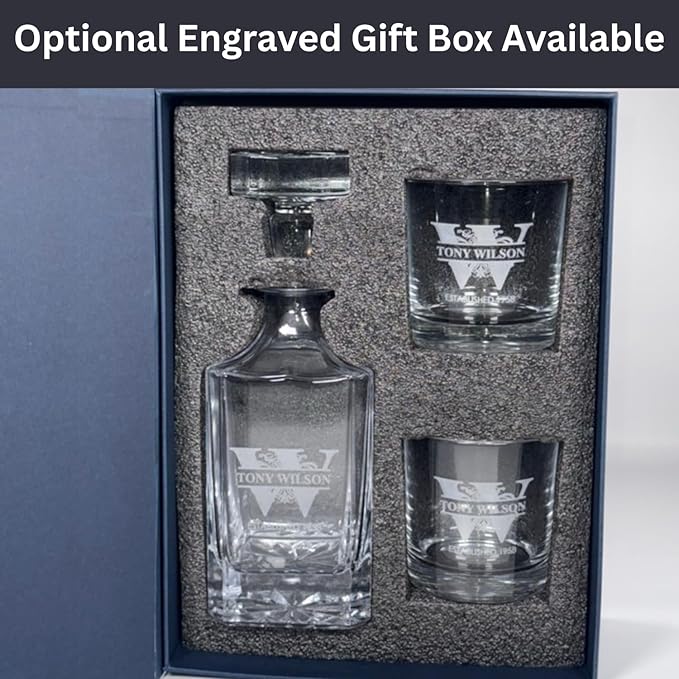 Gifts Inscribed Personalized Whiskey Decanter Set - Engraved Whiskey Decanter Bottle & Set of 2 Custom Drinking Glasses Laser Etched - Customized Whisky Gift for Wedding, Birthday, Fathers Day-HomvellaHome
