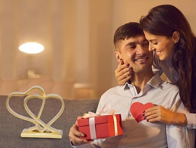 Gold Heart Sculpture for Living Room Decor Heart Decoration Gift for Her and Him Love Wedding Anniversary Couples Gift Modern Heart Statue for Home Coffee Table Dining Table Centerpiece Birthday Gift-HomvellaHome