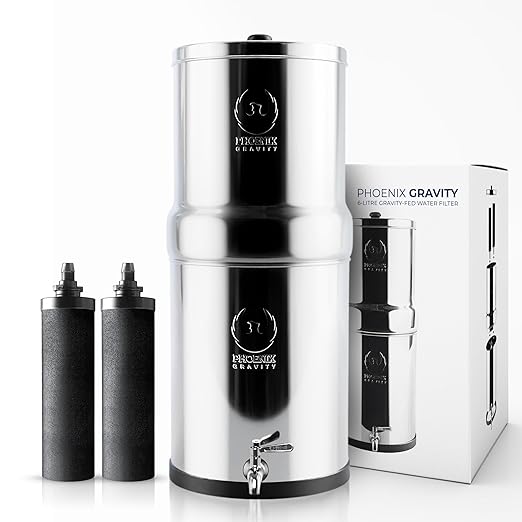 Gravity Water Filter System – 1.5 Gallons NSF Certified AISI 304 Stainless Steel Premium Countertop Water Filtration System with 2 Smart Black Carbon Filters & Stainless Steel Spigot-HomvellaHome