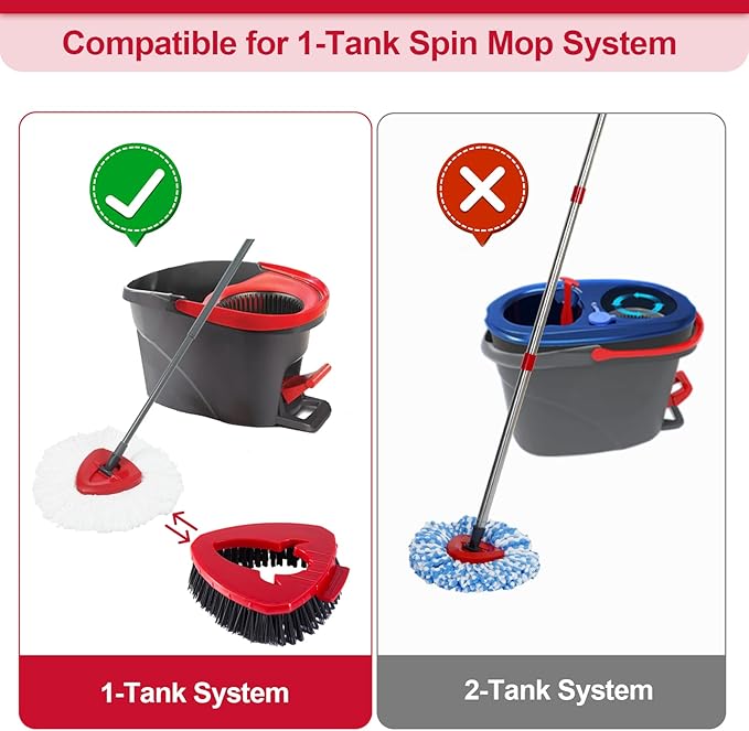 2 Pack Scrub Brush Head Replacement Compatible with O Cedar EasyWring Spin Mop 1-Tank System, Floor Scrubber Head, Shower Scrub Brush with Hard Bristles for Cleaning & Scrubbing-HomvellaHome