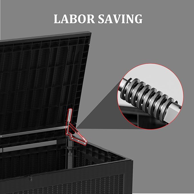 150 Gallon Lockable Resin Deck Box, Waterproof & UV-Resistant Outdoor Storage Box for Outdoor Cushion Storage, Garden Tools & Pool Accessories Storage, Black-HomvellaHome