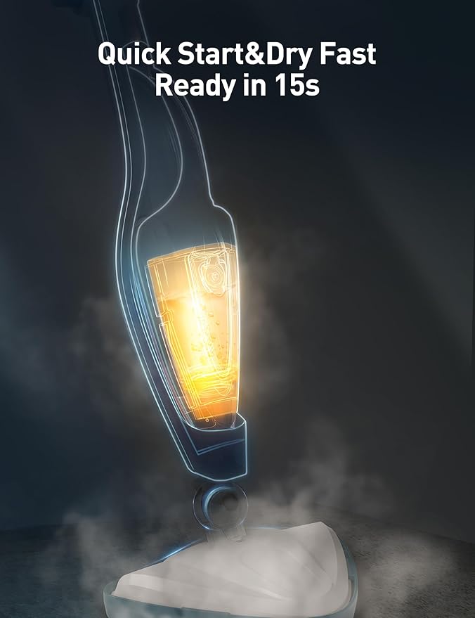 12-in-1 Steam Mop, Fast 15-Sec Heat-Up, 1500W Detachable Handheld Steam Cleaner with 2 Dirt Grip Pads, Removes 99.99% Stubborn Stains for Hardwood Floors, Windows, Tiles, Furniture, Pearl Teal-HomvellaHome