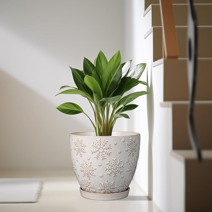 10 Inch Ceramic Planter Pot Large Plant Pot for Indoor Plants Outdoor Round Flower Pot with Drainage Hole and Saucer for Home Garden Decor White-HomvellaHome
