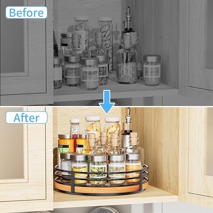 10" Lazy Susan Turntable Organizer - Wood Round Lazy Susan for Cabinet Kitchen Countertop Dining Table Pantry Cupboard Bathroom Coffee Bar Storage Home Decor-HomvellaHome