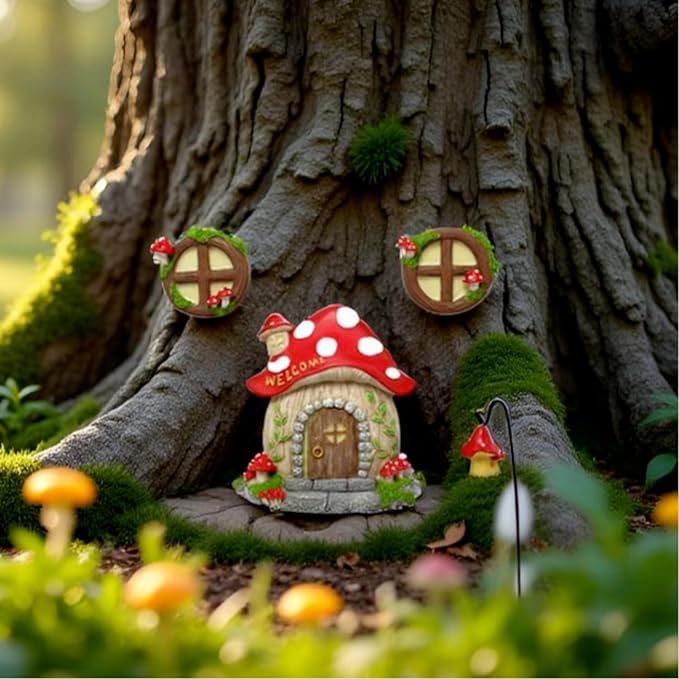 Garden Fairy Decor for Outside Wall Tree Decoration Fairy Door and Window Accessories, Butterfly Mushroom Leaves Fairy House Kit, Fairy Garden Decor, Fairy Garden Decor, Fairy Garden Decorations-HomvellaHome