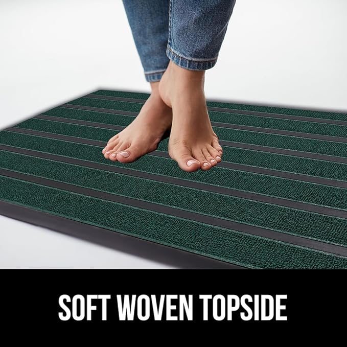 GORILLA GRIP 100% Waterproof All-Season WeatherMax Doormat US Designed Natural Rubber, Stain and Fade Resistant, Low Profile Indoor Outdoor Door Mats, Easy Clean Patio Mat, 17x29, Green Stripe-HomvellaHome