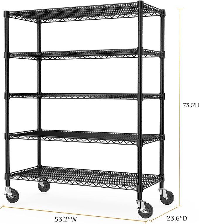 Garage Shelving 5 Tier Industrial Metal Shelving Units for Commercial, Basement, Pantry, Warehouse, School, Black Heavy Duty Easy Assembly 23.6" D x 53.2" W x 73.6" H-HomvellaHome