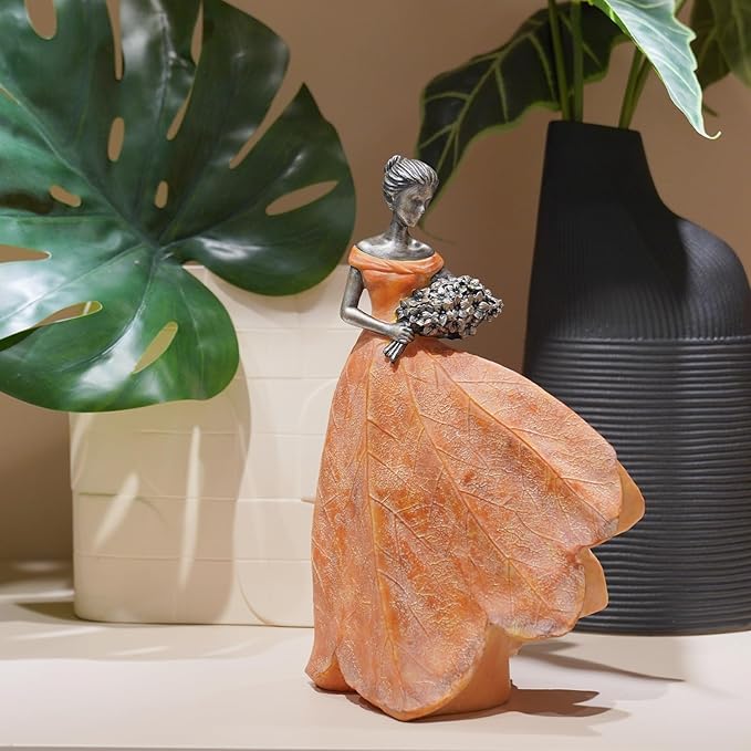 Guichifun Fairy Statue Collection Home Decoration - Orange Leaf Angel Girls Resin Fall Decor for Outside or Inside Rustic Garden Outdoor Yard Decorations Figurines Gift 7.5 x 4.5 x 11.5 Inch-HomvellaHome
