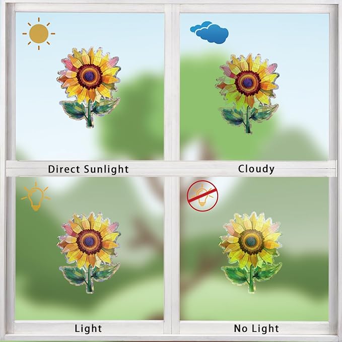 12pcs Window Decals for Bird Strikes, Anti Collision Window Clings, Rainbow Reflection Window Sticker, Sunflower Style Sun Catcher Stickers for Glass Windows-HomvellaHome