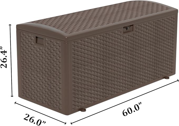 180 Gallon Pro Outdoor Storage Box Waterproof Lockable Resin Deck Box Large, Patio Storage Bin for Pool Accessories Cushion Furniture, Garden Tools, UV-Resistant Outside Delivery Brown-HomvellaHome